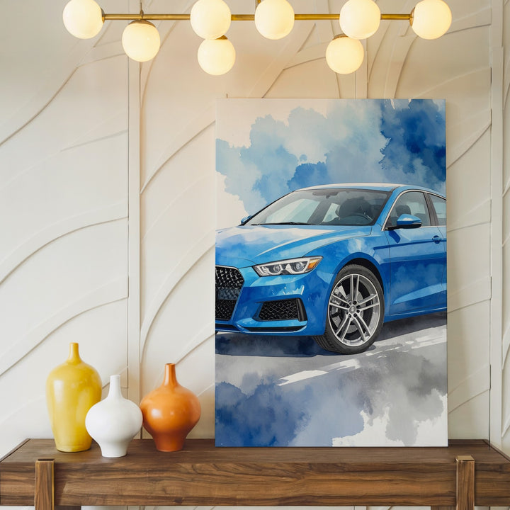 Blue Audi Coupe Watercolor Canvas – Modern Sports Car Wall Art - Gifitto