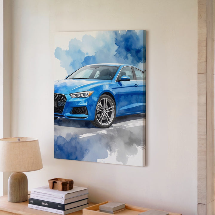 Blue Audi Coupe Watercolor Canvas – Modern Sports Car Wall Art - Gifitto