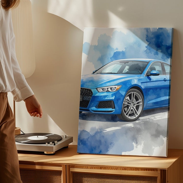 Blue Audi Coupe Watercolor Canvas – Modern Sports Car Wall Art - Gifitto