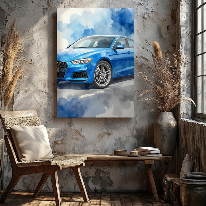 Blue Audi Coupe Watercolor Canvas – Modern Sports Car Wall Art - Gifitto