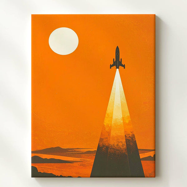 Rocketship Launch Canvas – Bold Silhouette Blasting Into Orange Space - Gifitto