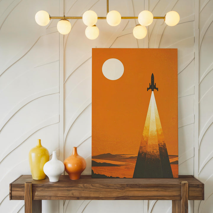 Rocketship Launch Canvas – Bold Silhouette Blasting Into Orange Space - Gifitto