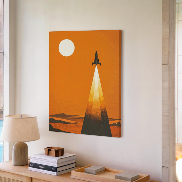 Rocketship Launch Canvas – Bold Silhouette Blasting Into Orange Space - Gifitto