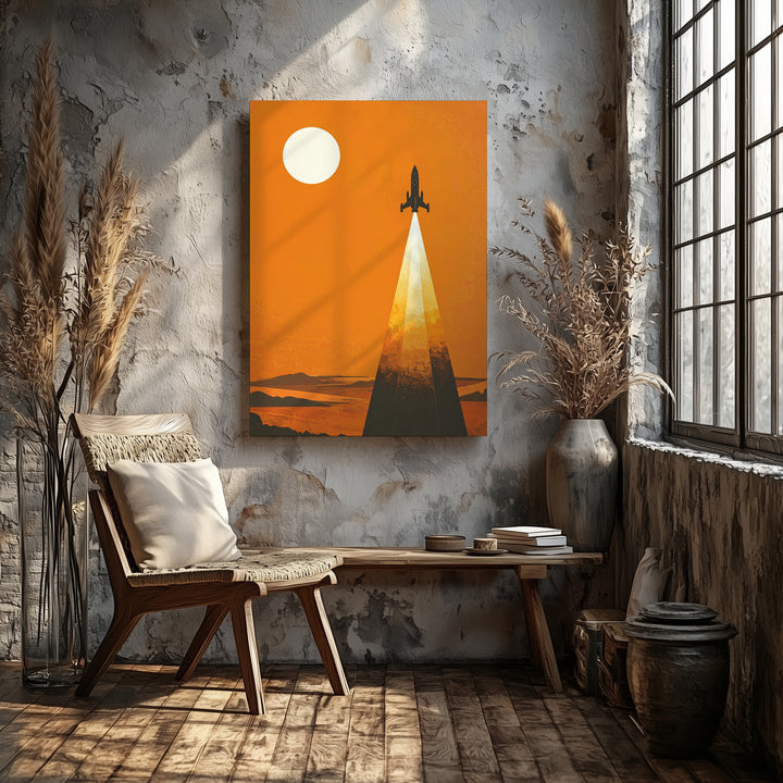 Rocketship Launch Canvas – Bold Silhouette Blasting Into Orange Space - Gifitto