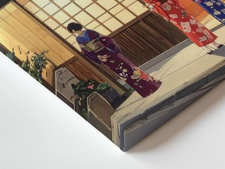Lantern Light & Kimono Conversation Canvas – Traditional Japanese Night Scene - Gifitto