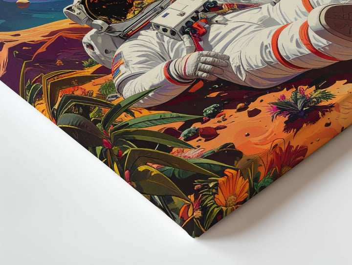 Astronaut in Cosmic Repose Canvas – Relaxing on Alien Planet with Floating Planets - Gifitto