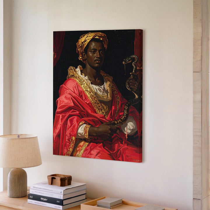 Regal Nobleman Canvas – Baroque-Style Portrait with Red Robe and Golden Staff - Gifitto