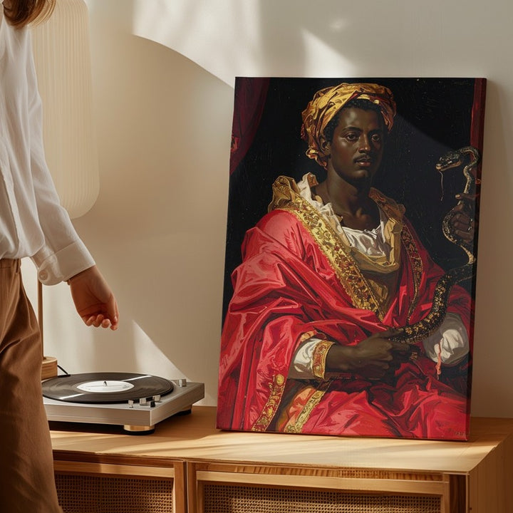 Regal Nobleman Canvas – Baroque-Style Portrait with Red Robe and Golden Staff - Gifitto