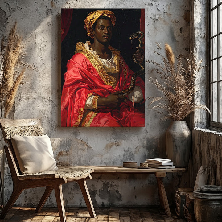 Regal Nobleman Canvas – Baroque-Style Portrait with Red Robe and Golden Staff - Gifitto