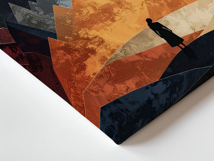 Geometric Landscape Canvas – Silhouetted Figure Under Crescent Moon and Angular Mountains - Gifitto
