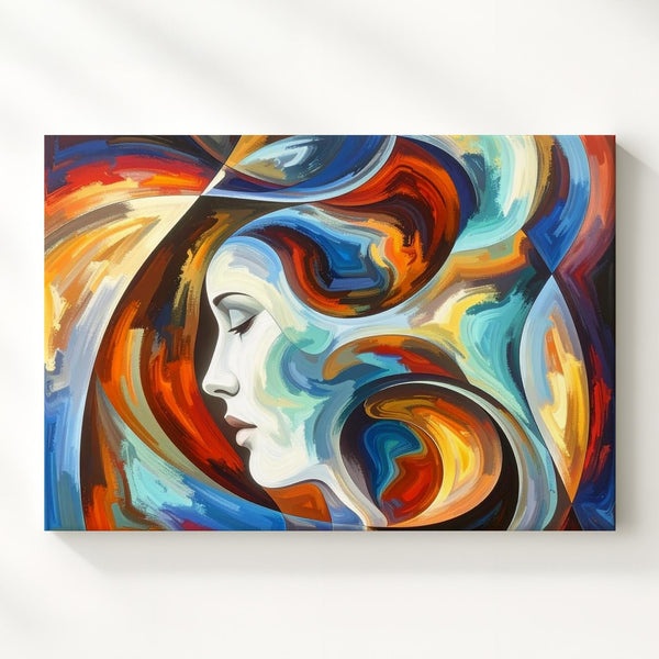 Vibrant Abstract Canvas – Swirling Colors with Hidden Human Profile - Gifitto
