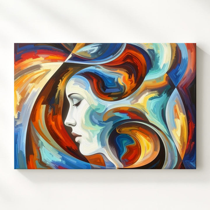 Vibrant Abstract Canvas – Swirling Colors with Hidden Human Profile - Gifitto