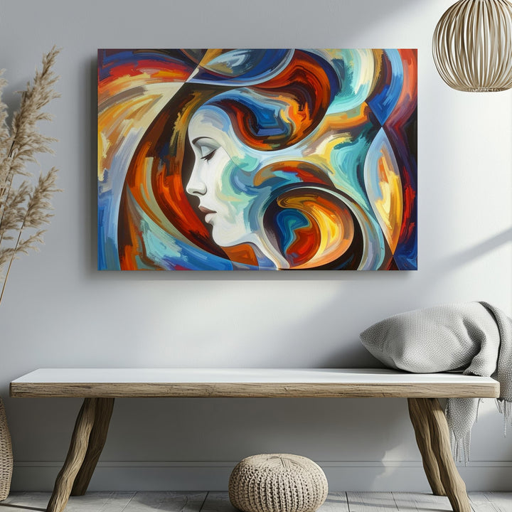 Vibrant Abstract Canvas – Swirling Colors with Hidden Human Profile - Gifitto