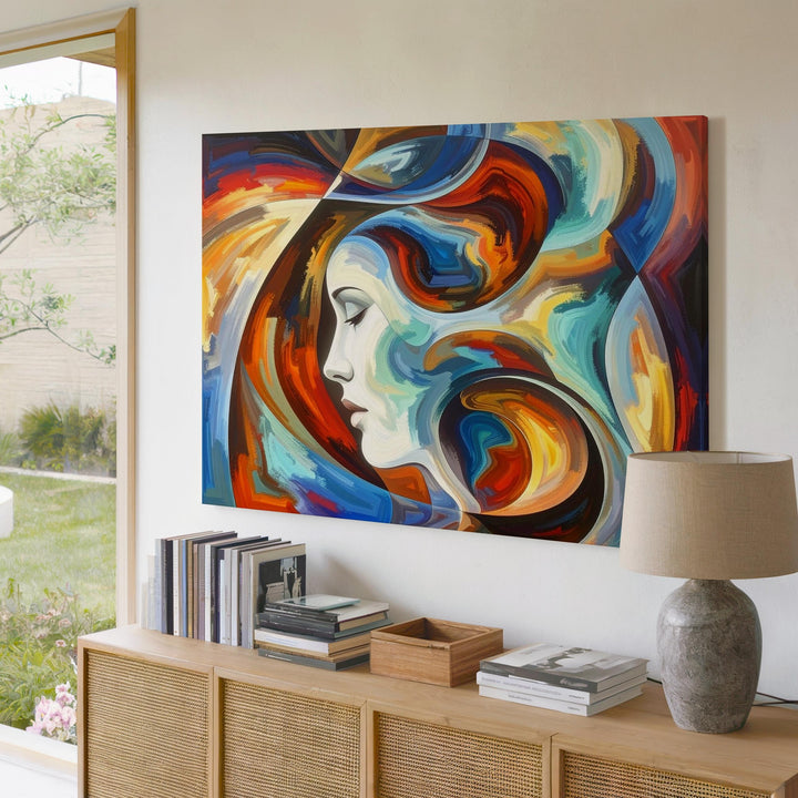 Vibrant Abstract Canvas – Swirling Colors with Hidden Human Profile - Gifitto