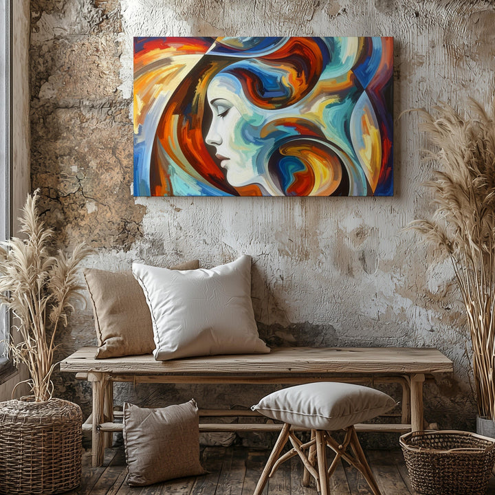 Vibrant Abstract Canvas – Swirling Colors with Hidden Human Profile - Gifitto
