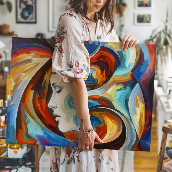 Vibrant Abstract Canvas – Swirling Colors with Hidden Human Profile - Gifitto
