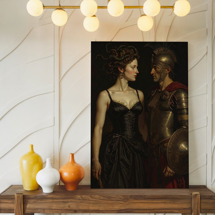 Medusa vs Spartan Warrior Canvas – Dark Fantasy Mythical Confrontation Art - Gifitto