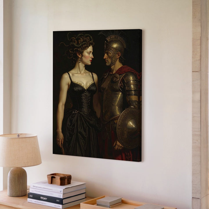 Medusa vs Spartan Warrior Canvas – Dark Fantasy Mythical Confrontation Art - Gifitto