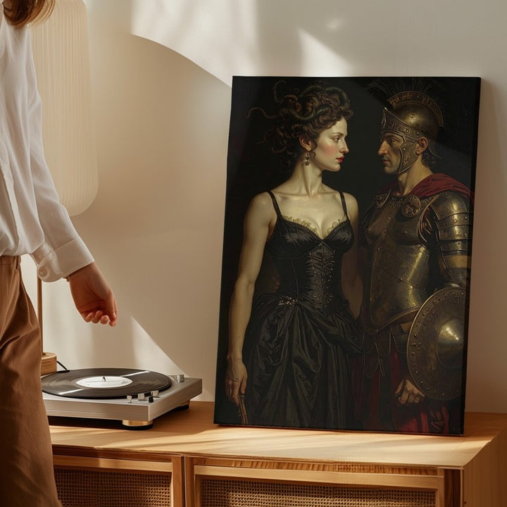 Medusa vs Spartan Warrior Canvas – Dark Fantasy Mythical Confrontation Art - Gifitto