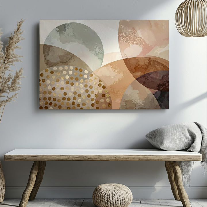 Soft Abstract Canvas – Neutral-Toned Circles with Gold Accents - Gifitto