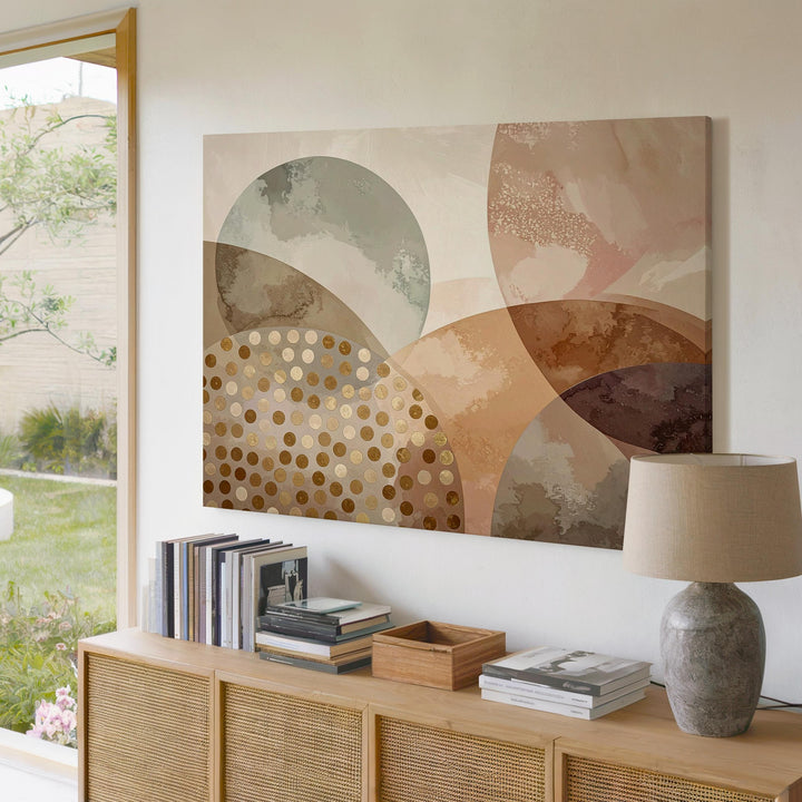 Soft Abstract Canvas – Neutral-Toned Circles with Gold Accents - Gifitto
