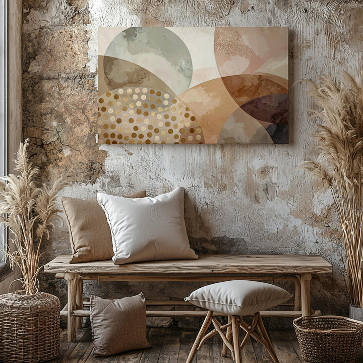 Soft Abstract Canvas – Neutral-Toned Circles with Gold Accents - Gifitto