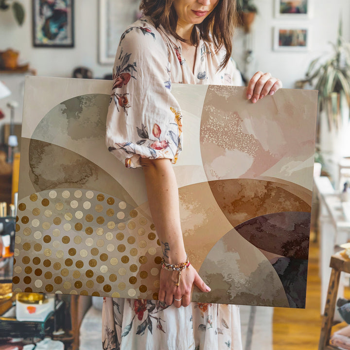 Soft Abstract Canvas – Neutral-Toned Circles with Gold Accents - Gifitto