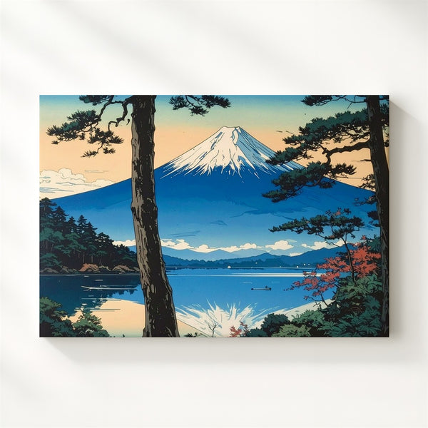 Mount Fuji Reflection Canvas – Tranquil Lakeside Ukiyo-e Landscape Art - Gifitto
