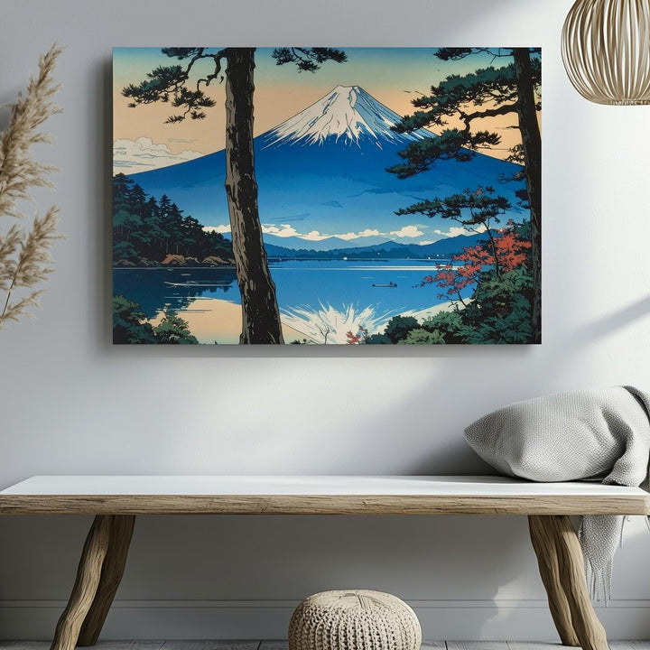 Mount Fuji Reflection Canvas – Tranquil Lakeside Ukiyo-e Landscape Art - Gifitto
