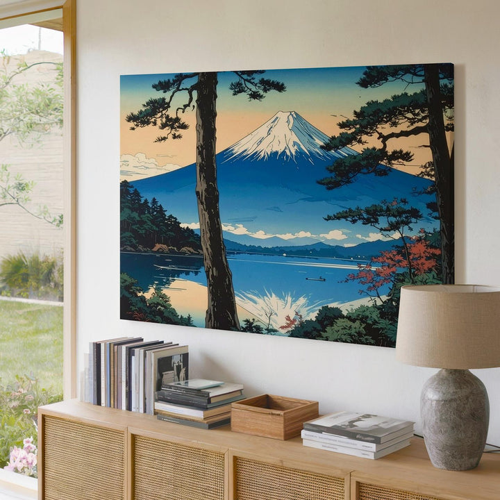 Mount Fuji Reflection Canvas – Tranquil Lakeside Ukiyo-e Landscape Art - Gifitto
