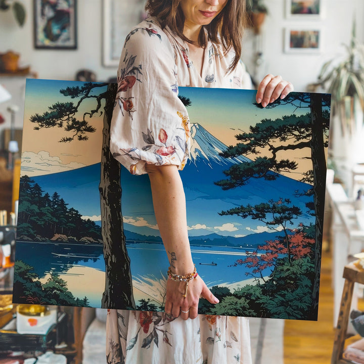 Mount Fuji Reflection Canvas – Tranquil Lakeside Ukiyo-e Landscape Art - Gifitto
