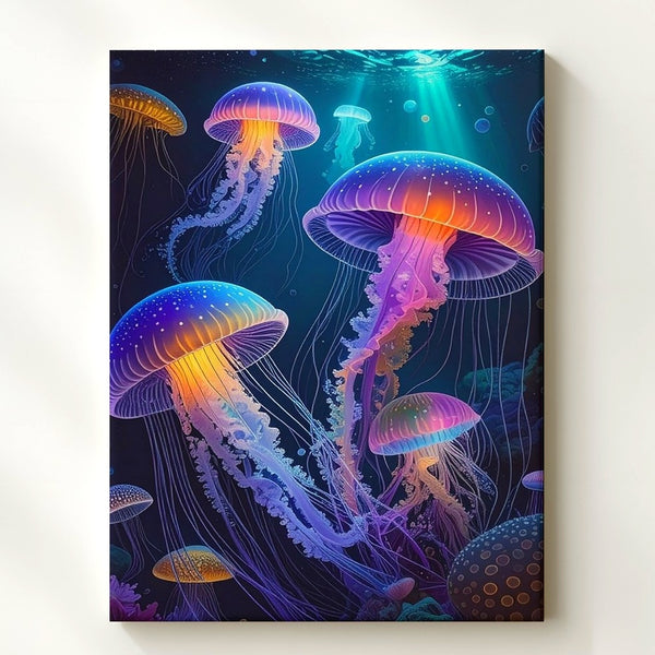 Glowing Jellyfish Canvas – Ethereal Underwater Light Art
