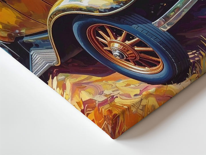 Golden Yellow 1920s Classic Car Canvas – Van Gogh-Inspired Stylized Art - Gifitto