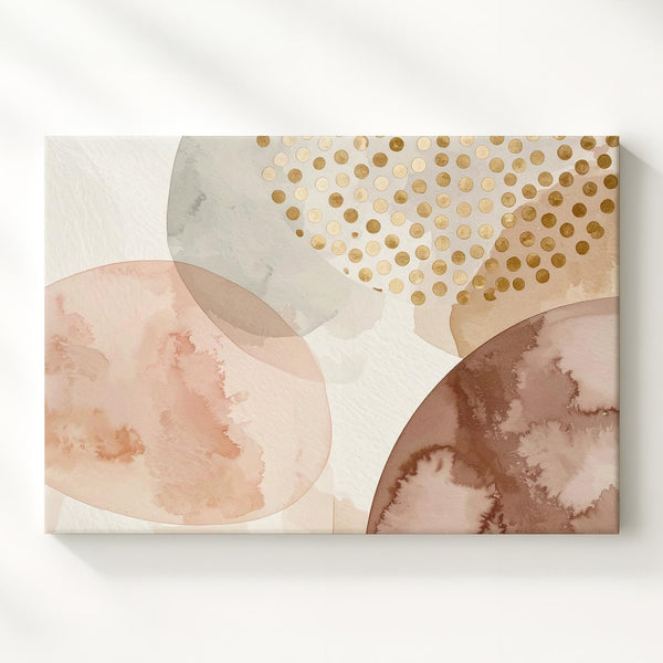 Soft Abstract Canvas – Pastel Overlapping Shapes with Metallic Gold Accents - Gifitto