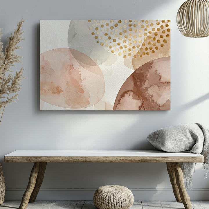 Soft Abstract Canvas – Pastel Overlapping Shapes with Metallic Gold Accents - Gifitto