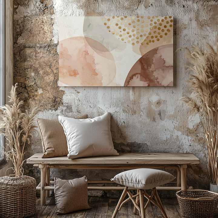 Soft Abstract Canvas – Pastel Overlapping Shapes with Metallic Gold Accents - Gifitto