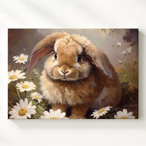 Fluffy Rabbit & Daisies Canvas – Warm Spring Wall Art - Gifitto