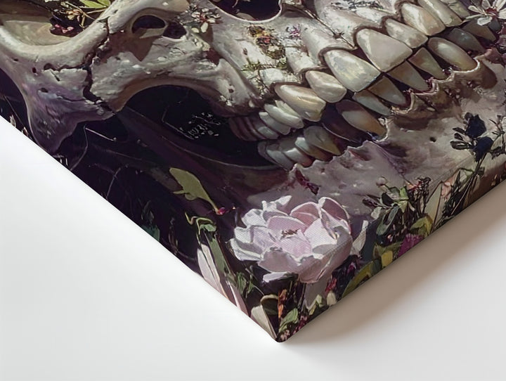 Floral Skull Elegy Canvas – Romantic Gothic Wall Art with Bloomed Bone Design - Gifitto