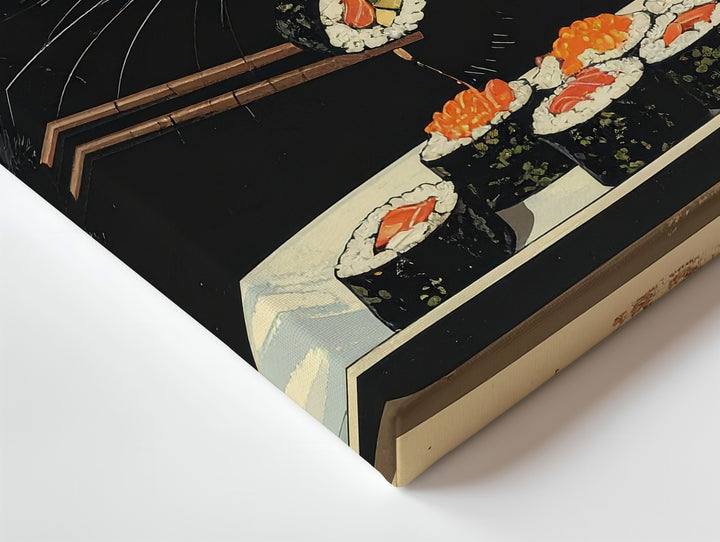 Sushi-Eating Black Cat Canvas – Japanese-Style Feline with Chopsticks - Gifitto
