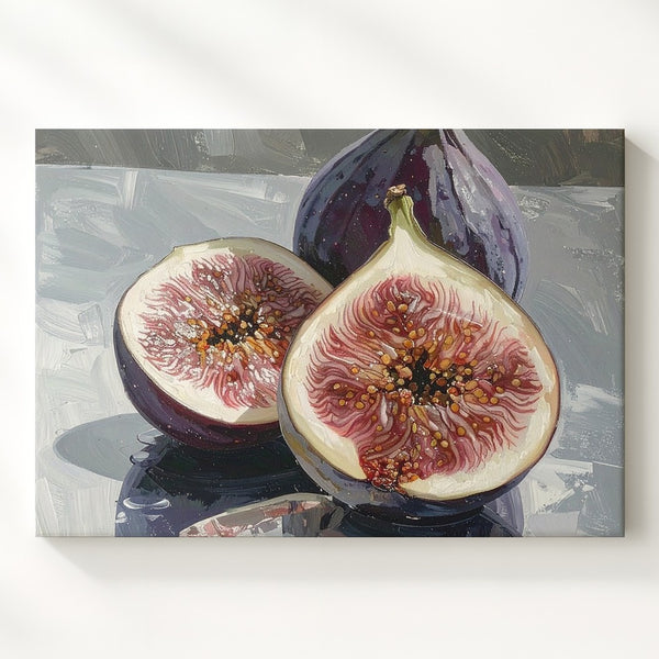 Modern Fig Trio Canvas – Contemporary Still Life with Reflective Surface - Gifitto