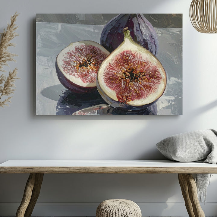 Modern Fig Trio Canvas – Contemporary Still Life with Reflective Surface - Gifitto