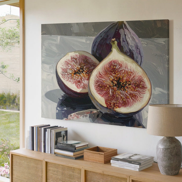 Modern Fig Trio Canvas – Contemporary Still Life with Reflective Surface - Gifitto