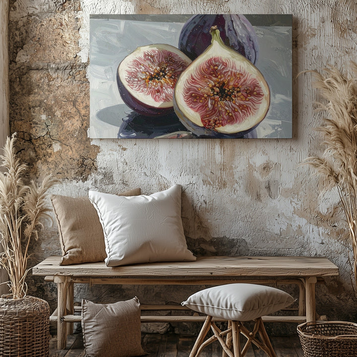 Modern Fig Trio Canvas – Contemporary Still Life with Reflective Surface - Gifitto