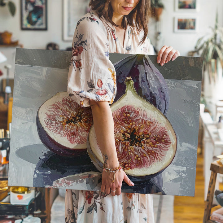 Modern Fig Trio Canvas – Contemporary Still Life with Reflective Surface - Gifitto