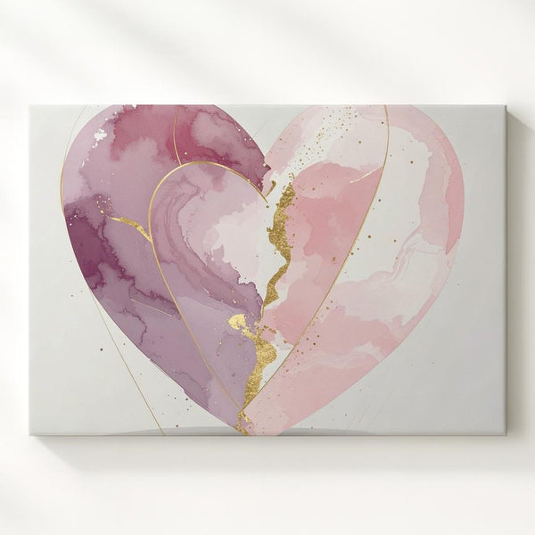Imperfect Heart Canvas – Watercolor Art in Mauve, Blush, and Gold - Gifitto