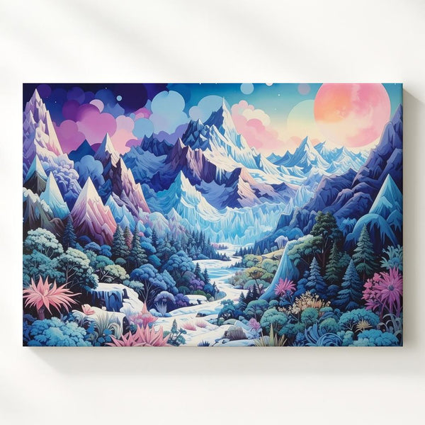 Ethereal Ice Landscape Canvas – Glowing Crystals and Snowy Peaks - Gifitto