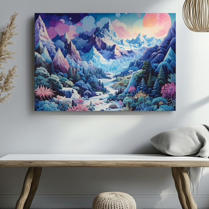 Ethereal Ice Landscape Canvas – Glowing Crystals and Snowy Peaks - Gifitto