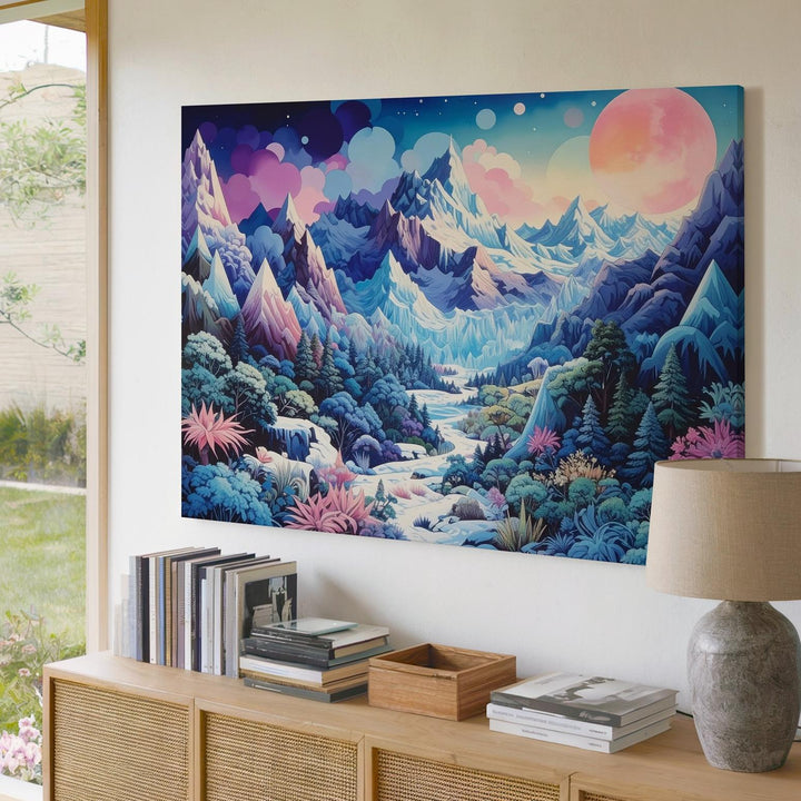Ethereal Ice Landscape Canvas – Glowing Crystals and Snowy Peaks - Gifitto
