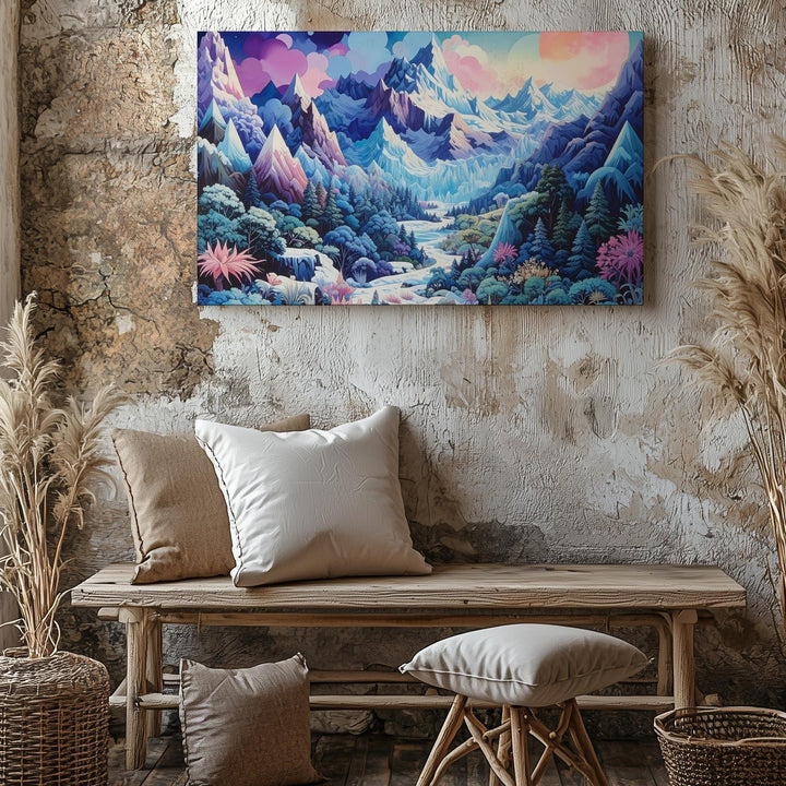 Ethereal Ice Landscape Canvas – Glowing Crystals and Snowy Peaks - Gifitto