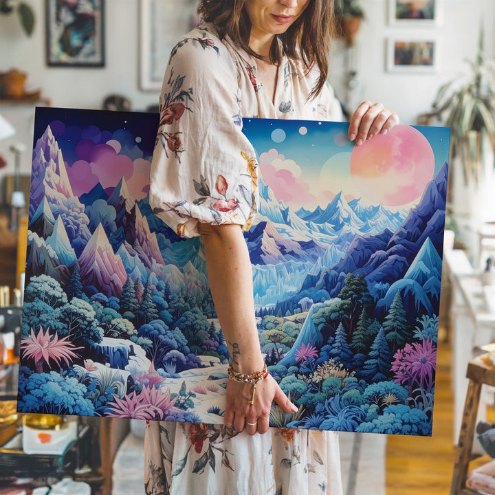 Ethereal Ice Landscape Canvas – Glowing Crystals and Snowy Peaks - Gifitto
